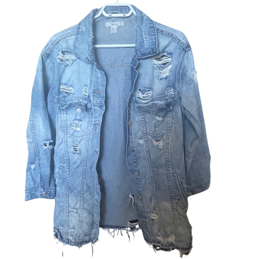 Denim Distressed Jacket Small Shacket Western Utility Grunge Y2K 90s Fall